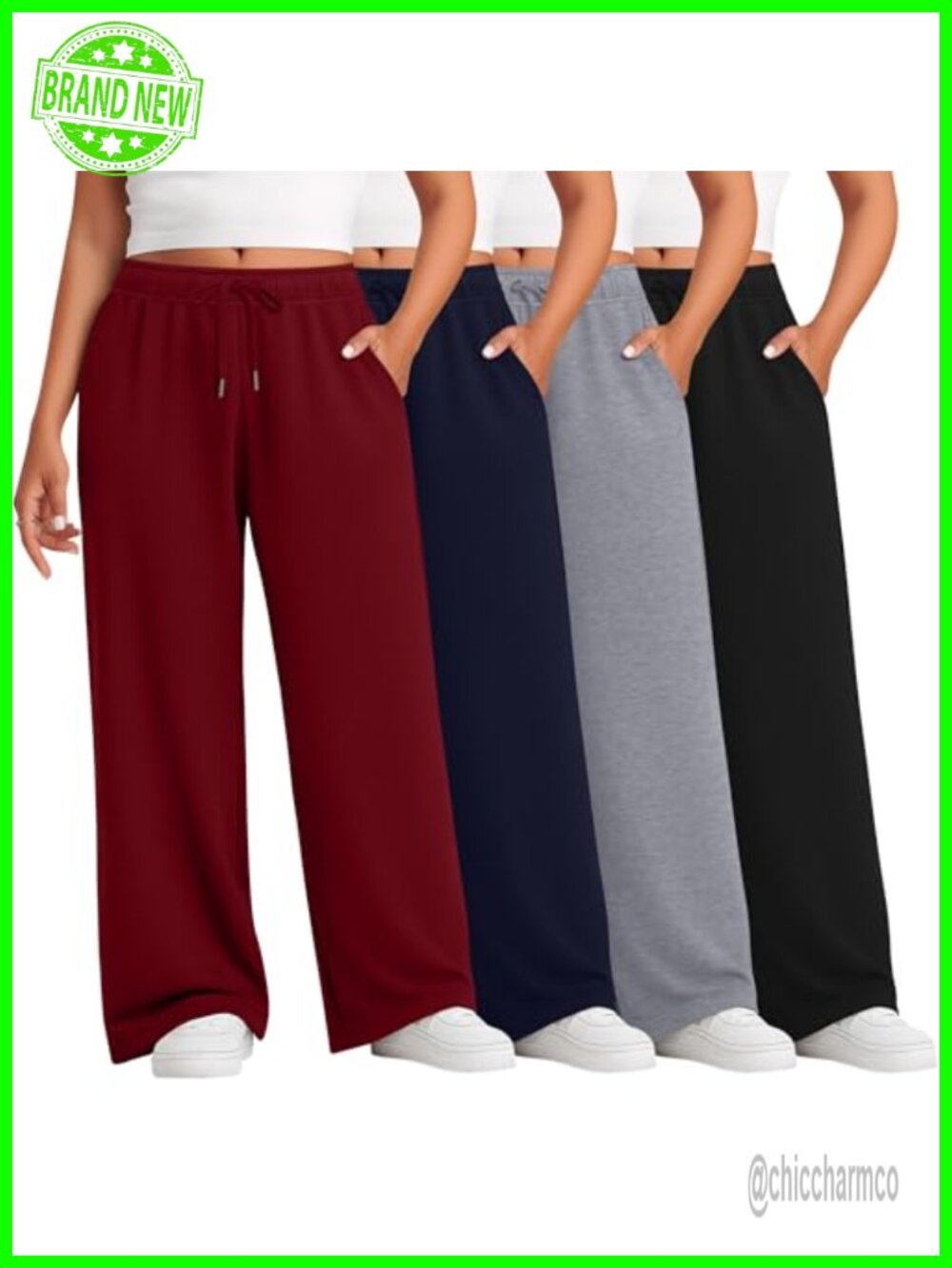 Plus Size Wide Leg Sweatpants High Rise Drawstring Pockets 4-Pack Comfort